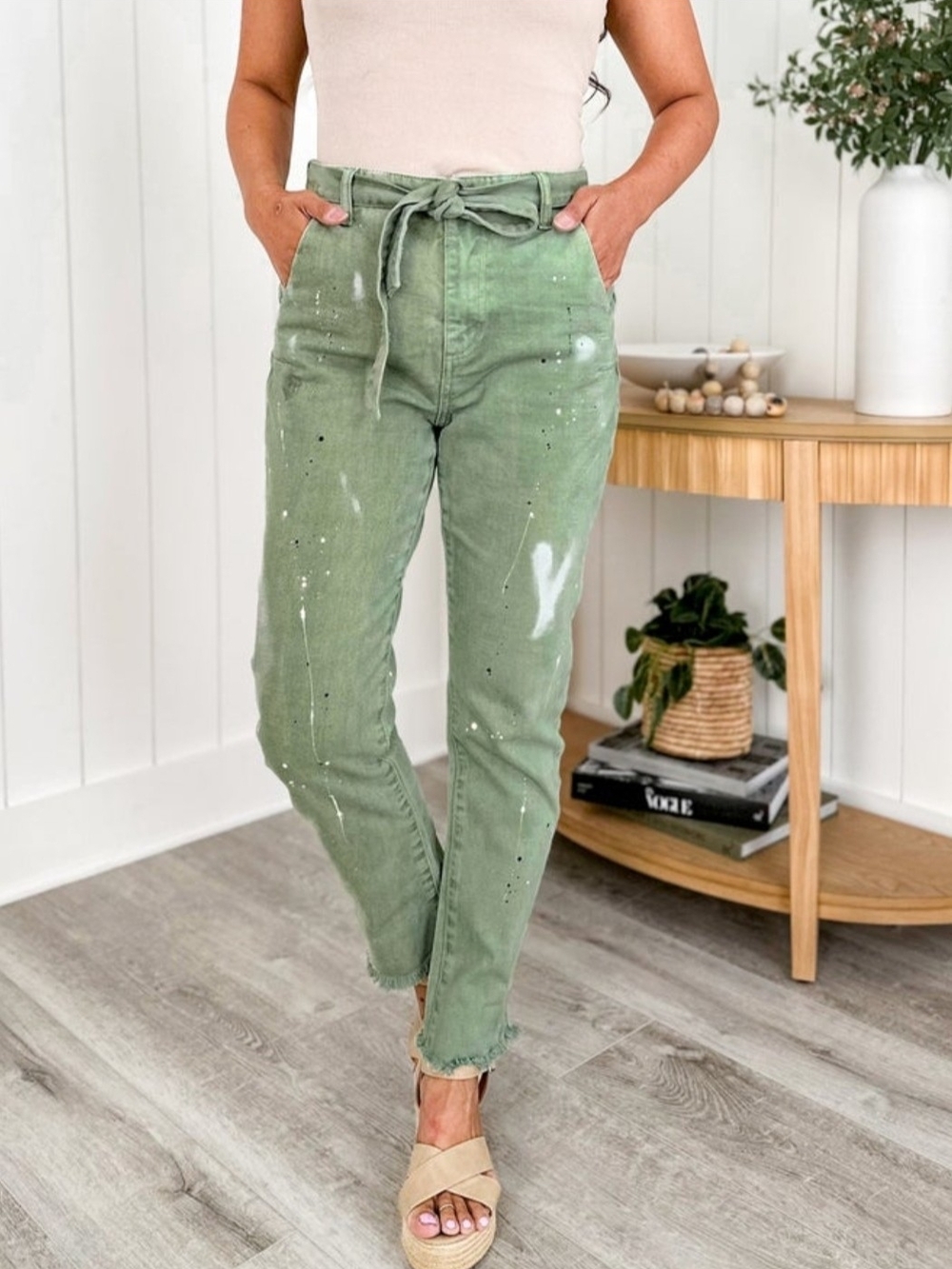 Paint Splattered Olive Cotton Pants